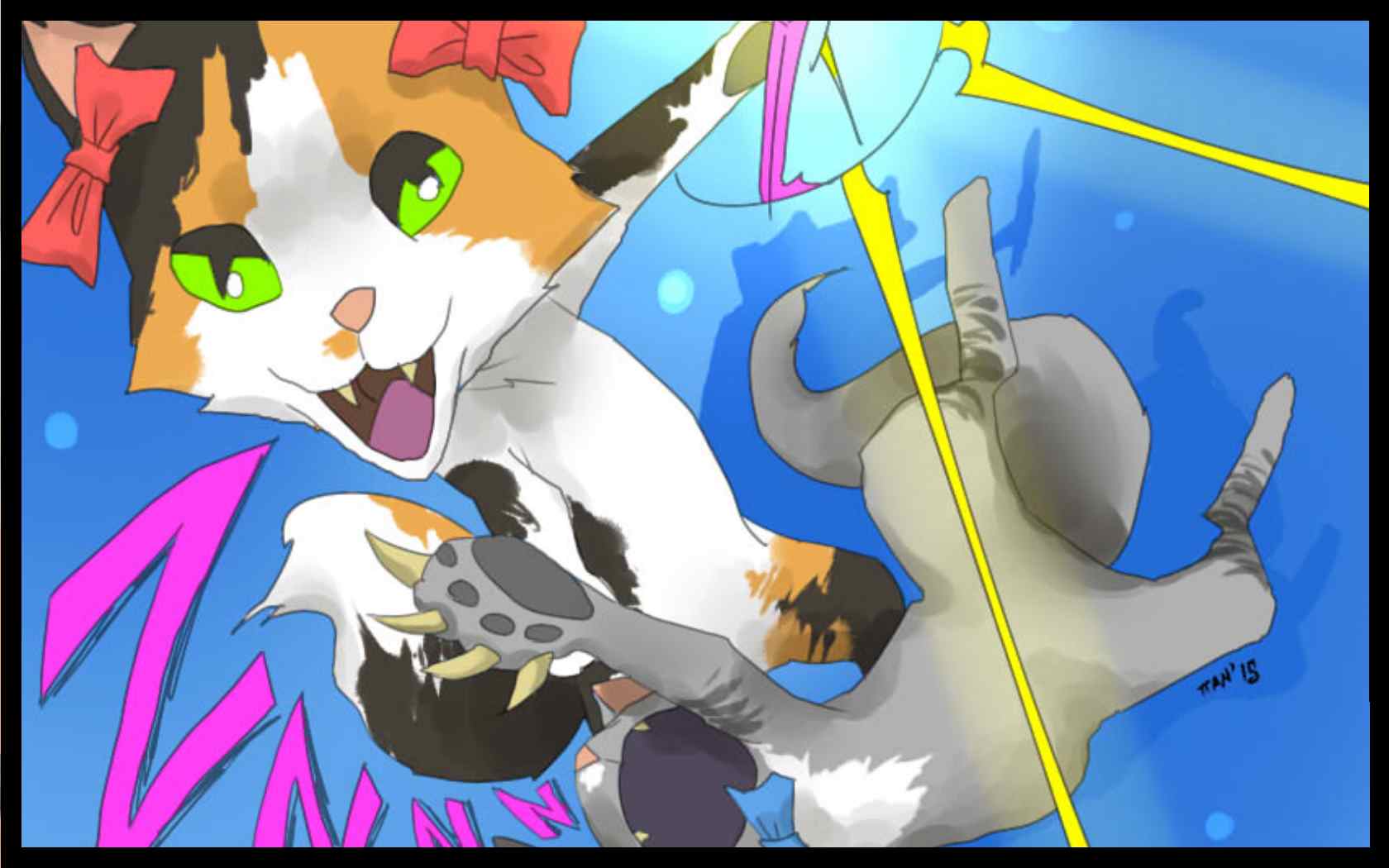 One cat sharpens the others claws
