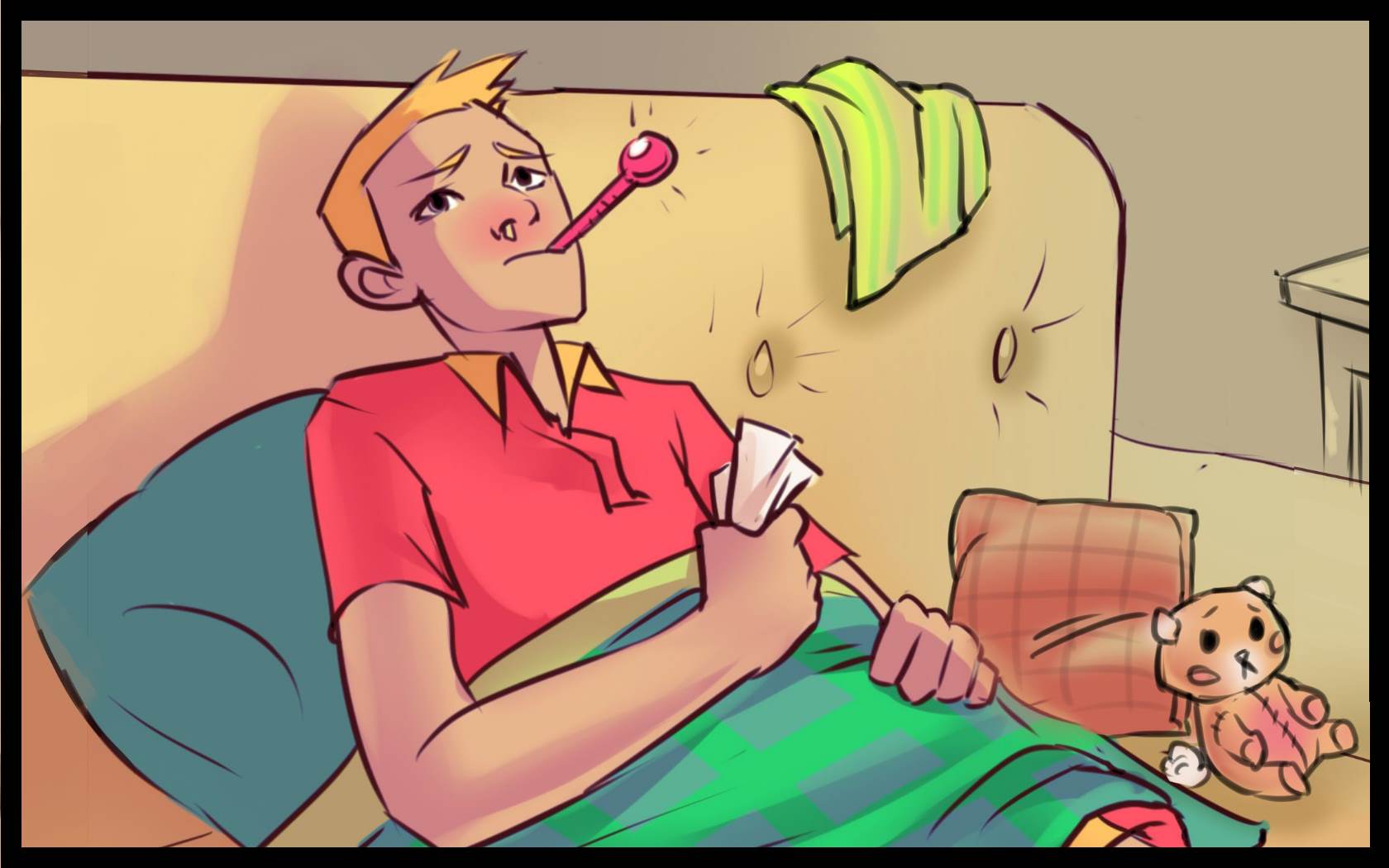 Man laying on the couch sick
